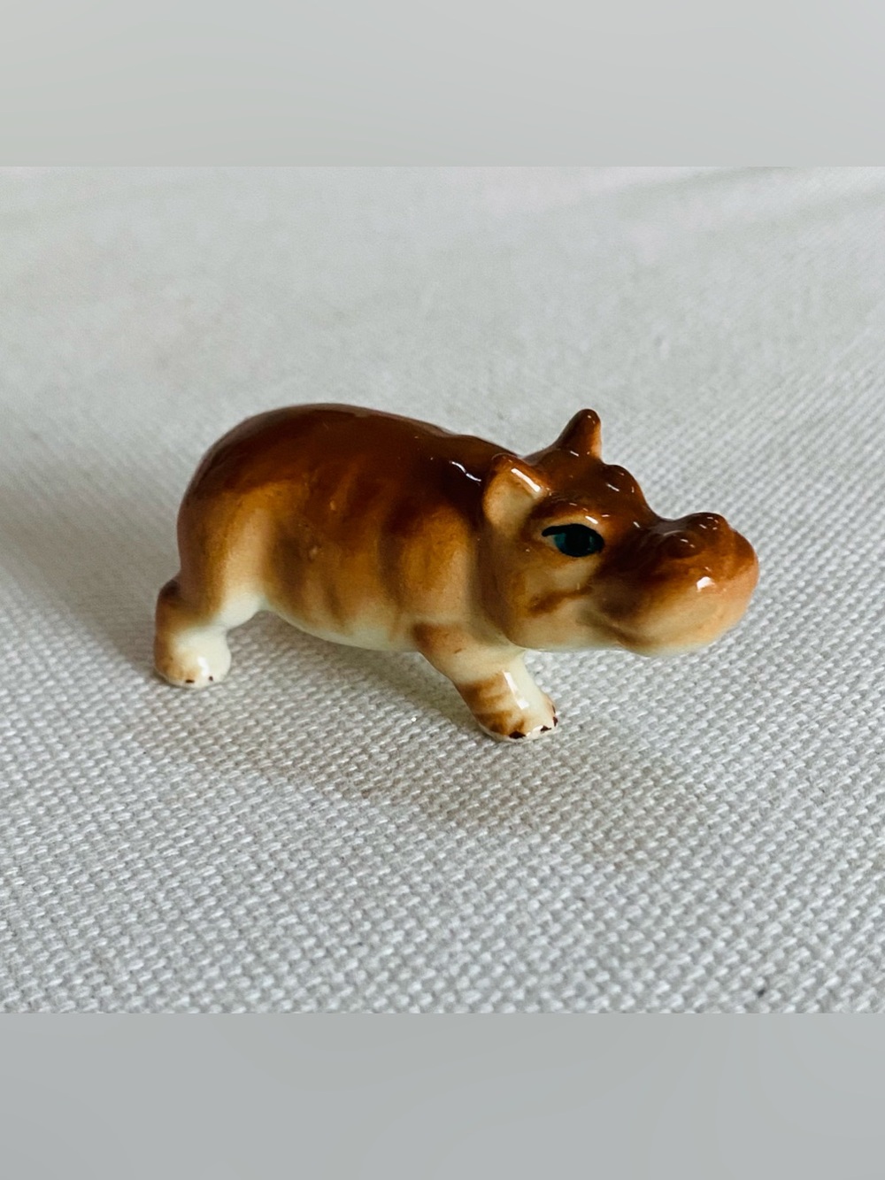 Vtg Porcelain Hippo Figurine Brown House Hippopotamus Miniature 2”